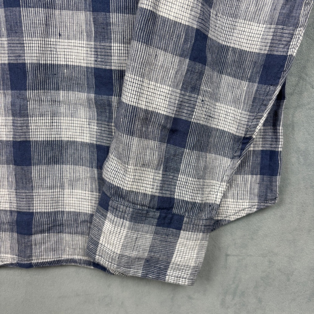Bonobos Mens XL Standard Fit Blue White Plaid Linen Cotton Button Down Shirt - Picture 4 of 9
